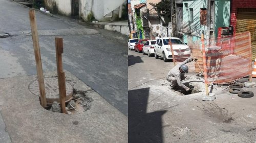 [Buraco abre em rua de Pernambués; reparo já está sendo feito]